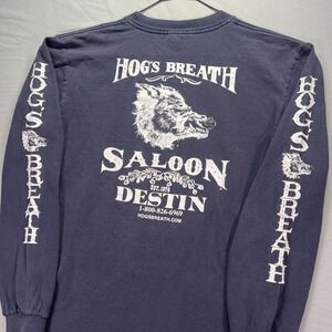 Vintage Hogs Breath Saloon Shirt Mens Medium Blue Biker Long Sleeve Grunge Y2K
